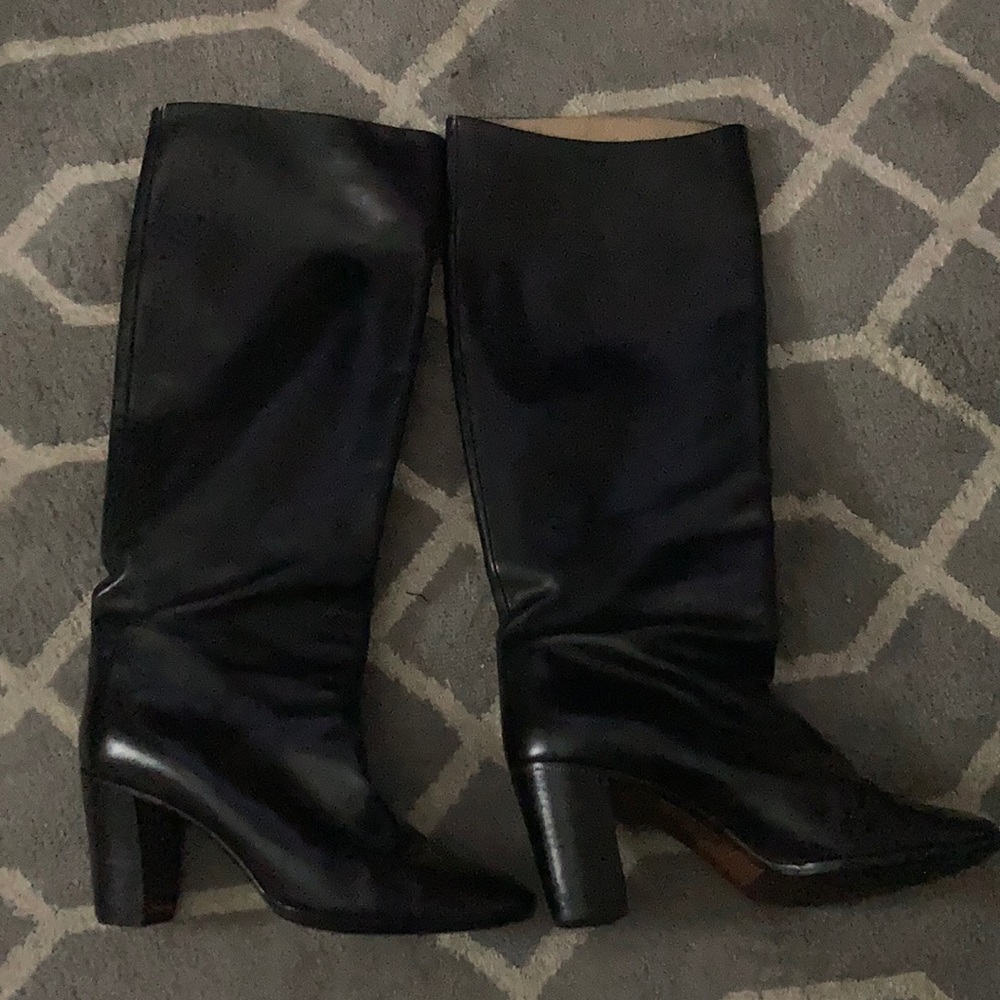 VINTAGE GUCCI LEATHER RIDING BOOTS BLACK HEELED Sz 7.5 - 8
